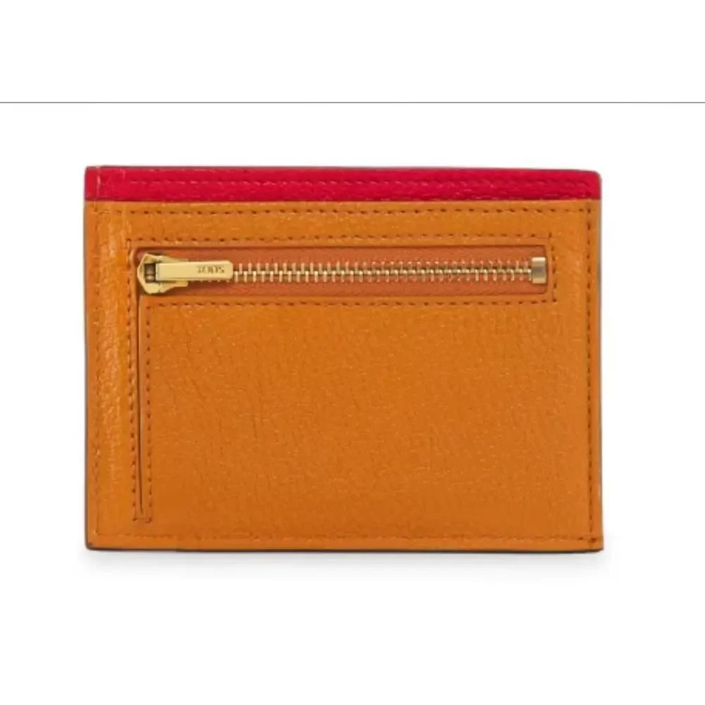 $550 NIB Tod's Camel Four Slot One Zip Pocket Logo Leather Card Case